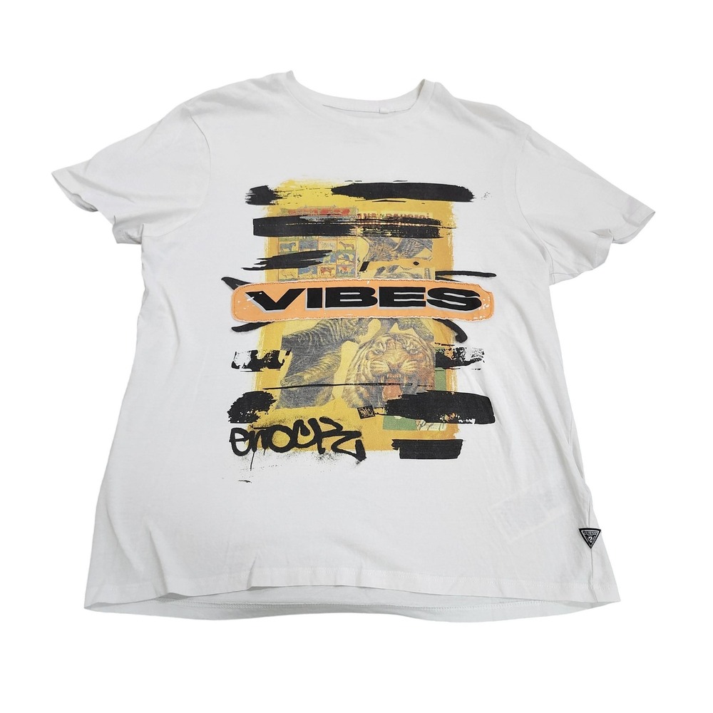 Guess Shirt Mens Medium White Vibes Tiger Graphic Tee Tagless Casual Top